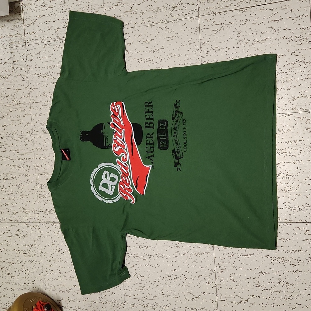 Red Stripe Jamaican Beer Green Spellout Logo Crewneck T-Shirt